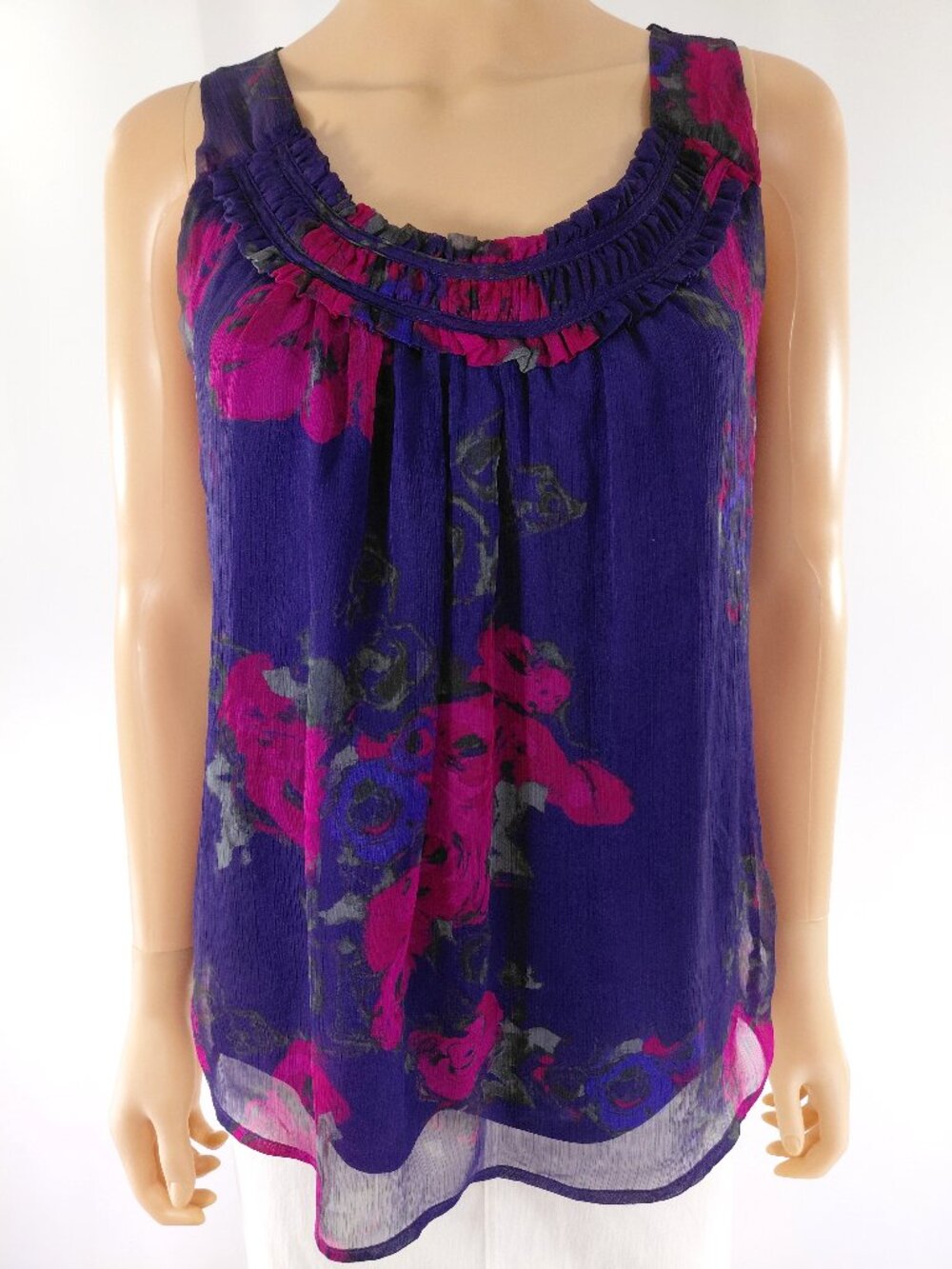 NEW YORK & COMPANY Tank Stretch Floral Chiffon Sleeveless Blouse Shell S
